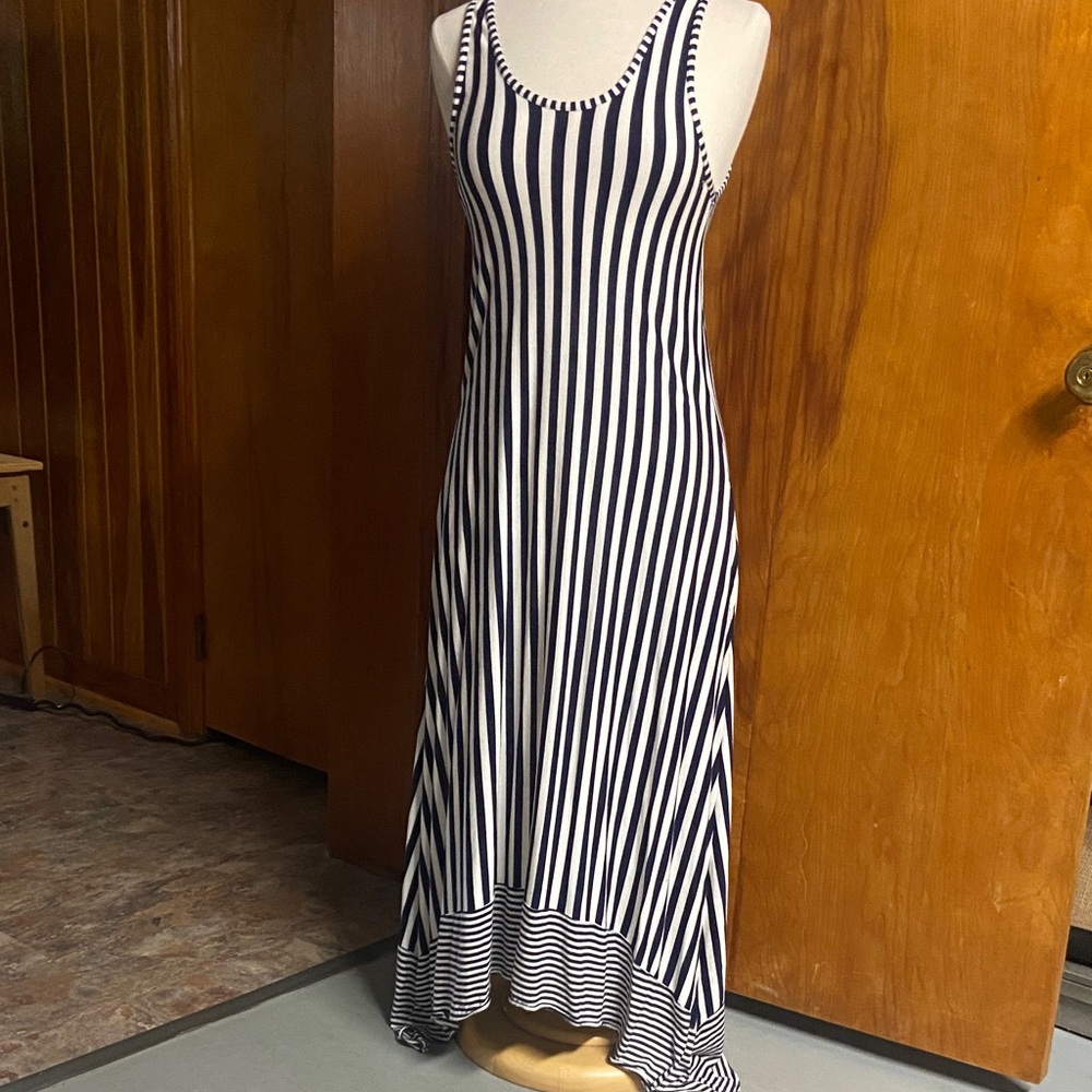 GAP Blue and White Striped High Low Dress small I HAVE POCKETS!!!!